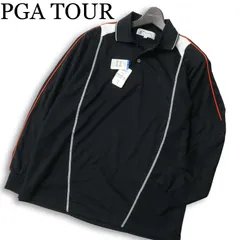 新品★ 未使用 PGA TOUR PGAツアー ゴルフ 通年 ロゴ刺繍 パイピング 格子柄 チェック 切替 長袖 ポロシャツ Sz.M メンズ 黒