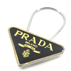 PRADA プラダ／三角プレート トライアングル ロゴ キーリング キーホルダー チャーム／メタル／ブラウン・シルバー