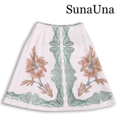 SunaUna スーナウーナ 通年★ ひざ丈 ボタニカル フレア スカート 日本製 Sz.38 レディース