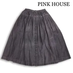 PINK HOUSE ピンクハウス 通年★ ロング ウォッシュ加工 フリル ギャザー デニム スカート 日本製 Sz.F レディースのサムネイル