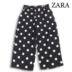 ZARA ザラ 通年★ クロップド ドット柄 ストレッチ タック ワイド パンツ Sz.M レディース 黒