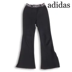 adidas アディダス 通年★ ロゴプリント ストレッチ ワッフル フレア ジャージ パンツ Sz.S レディース 黒