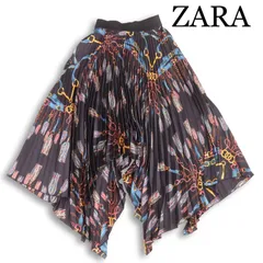 ZARA ザラ 通年★ ロング アシンメトリー スカーフ柄 総柄 ドレープ プリーツ スカート Sz.XS レディース