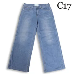 C17 C-SEVENTEEN シーセブンティーン 通年★ ストレッチ ワイド ウォッシュ加工 デニム パンツ ジーンズ Sz.L レディース