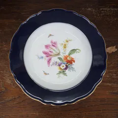 1850年-1924年 マイセン Meissen meissen ボタン剣  　花柄  蝶 コバルトブルー 金彩 23cm ボウル 皿 自然主義　エキスパート藤沢辻堂店のサムネイル