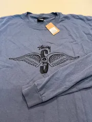 XXL STUSSY ステューシー スカルウィング 長袖Tシャツ(ブルー)