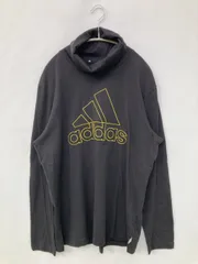 adidas アディダス Tシャツ/カットソー XL ブラック 前面プリント ブランドロゴ ミドル丈 タートルネック/ハイネック 長袖