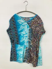 Maibite Tシャツ/カットソー M-L スカイブルー ペイズリー柄 その他総柄 袖なし Vネック