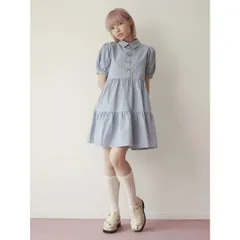 merry jenny メリージェニー ワンピース F スカイブルー コットン 無地 半袖 ひざ丈 ティアード