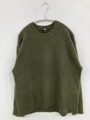 UNIQLO ユニクロ ニット/セーター L グリーン ウール・ニット 無地 ミドル丈 長袖 クルーネック(丸首)
