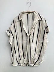 as know as アズノゥアズ シャツ/ブラウス アイボリー ストライプ柄 ミドル丈 半袖 オープンカラー