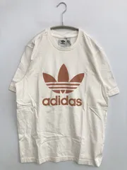 adidas アディダス Tシャツ/カットソー XL アイボリー 無地 前面プリント ブランドロゴ ミドル丈 半袖 クルーネック(丸首)
