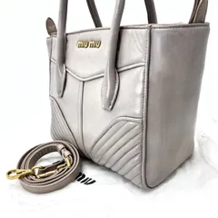 【良品】miu miu y2k 2way shoulderbag hand  gold parts all leather grey ladies ミュウミュウ 2way ショルダーバッグ