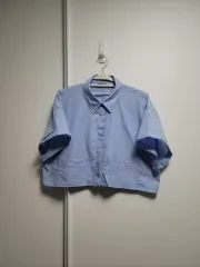 ZARA ザラ ブルー ストライプ クロップド 半袖 シャツ