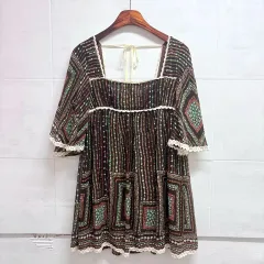 フラワー レース 森ガール ヒッピー スクエアネック ミニワンピース