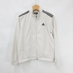 アディダス adidas ゴルフ スポーツウエア ジャケット ブルゾン ジップアップ スタンドカラー テープ 刺繍 ベージュ 黒 ブラック S/P