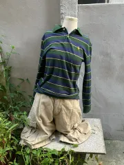 ヴィンテージ 00s ポロ オタクカラー ダークグリーン ストライプ カラー 長袖