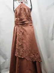 ピンクブラウン ロングドレス スパンコールの刺繍ドレス L