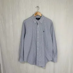 ポロ Ralph Lauren(ラルフローレン) クラシック フィット チェック パターン シャツ グレー 青 ユニセックス 本物のヴィンテージ