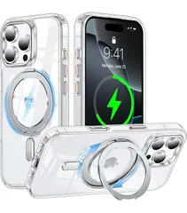 ★iPhone 16 Pro Max 用 ケース Magsafe対応 アイフォン15プロマックスカバー 360°回転 スタンド Uovon スマホケース アイホン15promax 携帯ケース ワイヤレス充電 車載ホルダー 対応 ストラップ穴付き 指紋防止のサムネイル