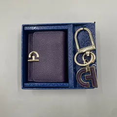 新品未使用　現行モデル　Cole Haan　コールハーン　三つ折り財布　キーホルダー　2点セット　レザー　ゴールド金具　紫　パープルのサムネイル
