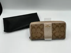 ★美品★COACH コーチ ジッピーロングウォレット 長財布 本革 カーキベージュ＆ブロンズ★シグニチャーPVC★
