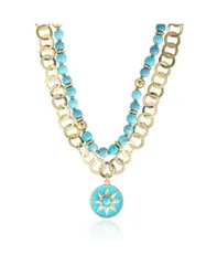 ジェシカシンプソン レディース アクセサリー ネックレス・チョーカー・ペンダントトップ レース Jessica Simpson Womens Layered Necklace with Turquoise Beads Gold ゴールド