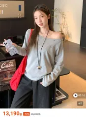 グレー ONE ショルダー オフショルダー コットン グレー カラー ロング Tシャツ