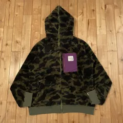 ★XL★ 1st camo green ボア フリース パーカー a bathing ape boa BAPE zip hoodie エイプ ベイプ アベイシングエイプ 迷彩 wi0