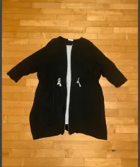 セサン快適 ブラック ロング ジップアップ カーディガン 55 77 フリーサイズ