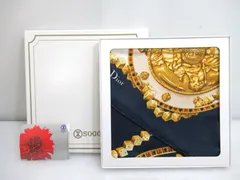 クリスチャンディオール Christian Dior スカーフ シルク100% 絹 約89cm角 タグ付 美品中古■