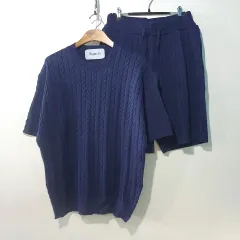 SS新作) ケーブル編み マッスル 半袖ニット セット 4color M L