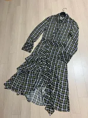 EGOIST シースルー チェック フリル ティアード シフォン 斜めボーダー シャツ ロング丈ワンピース