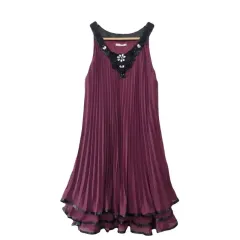 AXES FEMME ワイン キュービック ノースリーブ プリーツ ワンピース ／ シャーリング M