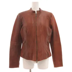 ノーブランド 羊革 レザージャケット ショート ハーフ丈 スタンドカラー ジップアップ M 茶 ブラウン /ML ■ECD001