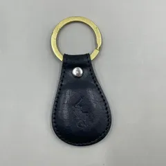 極美品　POLO RALPH LAUREN　ラルフローレン　キーホルダー　キーリング　バッグチャーム　ロゴ型押し　レザー　黒　ブラック