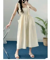 シャカシャカ素材 防水 夏 ノースリーブ バンディング サスペンダー ワンピース ドレス