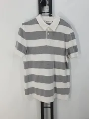 BEAN POLE(ビーンポール) 半袖 ポロTシャツ ストライプ 白 グレー 95