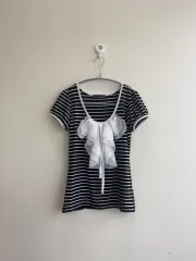 CECIL McBEE ネックフリルストライプTシャツ