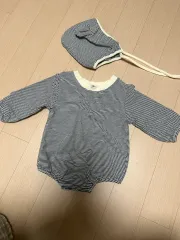 赤ちゃん ストライプ ロンパース + 帽子 セット 70