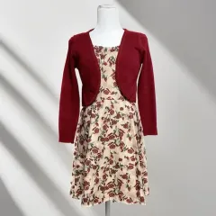 キャミソールワンピース 赤 カーディガン セット