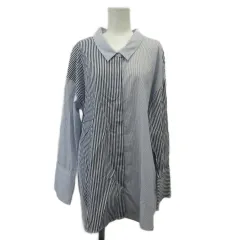 ザラ ZARA シャツ ブラウス M 青 ブルー ストライプ柄 長袖 切り替えデザイン オーバーサイズ /PP ■ECE003