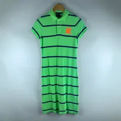 ポロ 蛍光 緑 ストライプ ワンピース S 250820