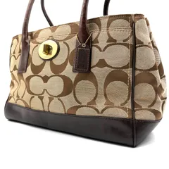 COACH y2k humptons medium signature totebag コーチ ハンプトンズ ミディアム トートバッグ ストラップ付き 型番F11557 キャンバスレザー素材 ベージュブラウン