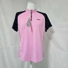 新品) アシックス ピンク メッシュ 機能性 ハーフジップ 半袖Tシャツ レディース 100 0826