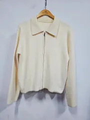 LBL レディース アイボリー ニット ジップアップ カーディガン