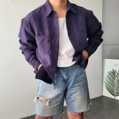 メンズ 波立たせる ストライプ ピッチ オーバーサイズ シャツ ジャケット 2 カラー