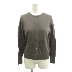 グリーンレーベルリラクシング ユナイテッドアローズ green label relaxing カーディガン カットソー 38 モカ ラウンドネック 長袖 パールボタン /RN ■ECD001