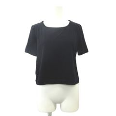 フォクシー FOXEY カットソー M 紺 ネイビー 半袖 ベロア ボートネック クロップド丈 /KK ■ECB001