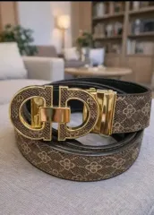 ブラウン パターン ベルト ゴールド バックル